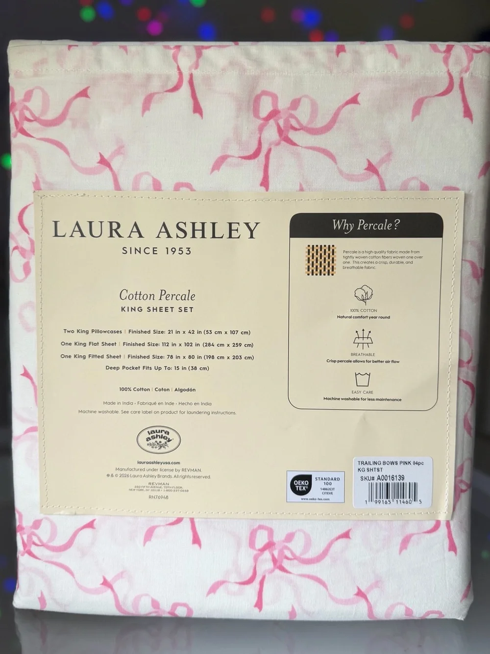 Laura Ashley pink trailing bows ribbon king sheet coquette shabby chic cottage